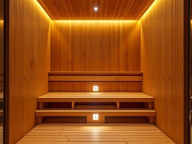 Sauna interior de madera en un apartamento de El Poblado